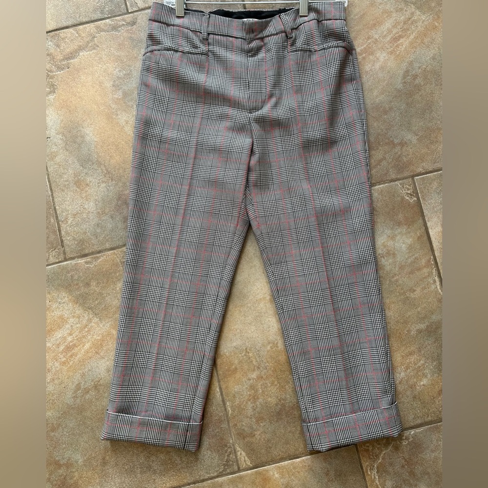 Miu Miu Gray and Red Plaid Pants